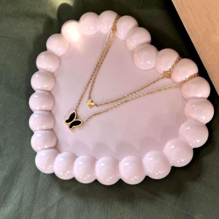 18K Gold Plated Black Enamel Butterfly Necklace